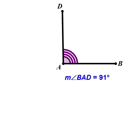Angle with a measure between ninety and one-eighty degrees